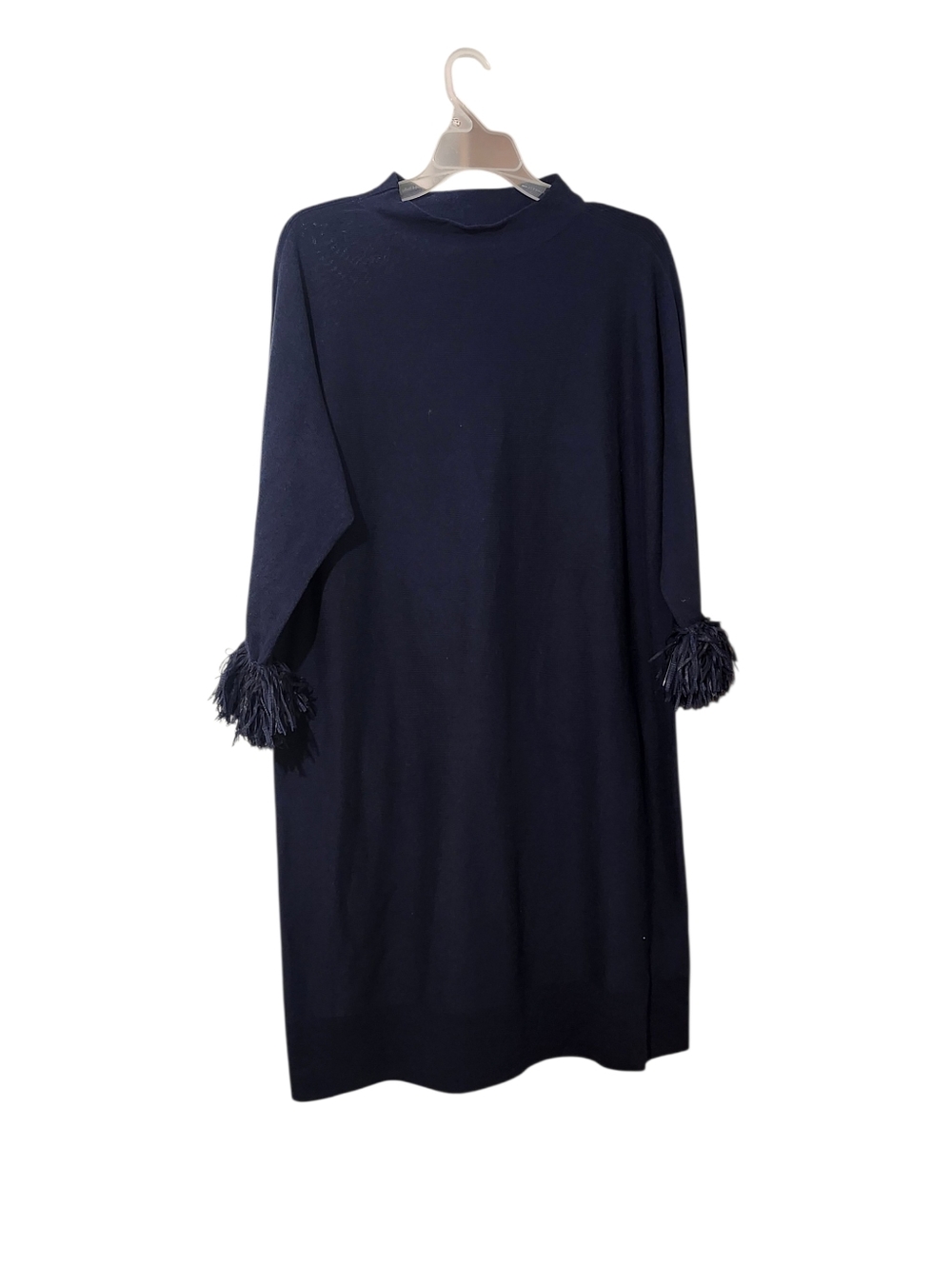 Nic + Zoe Navy Blue Fringe Cuff Knit Dress - M office Workwear Church Sweater